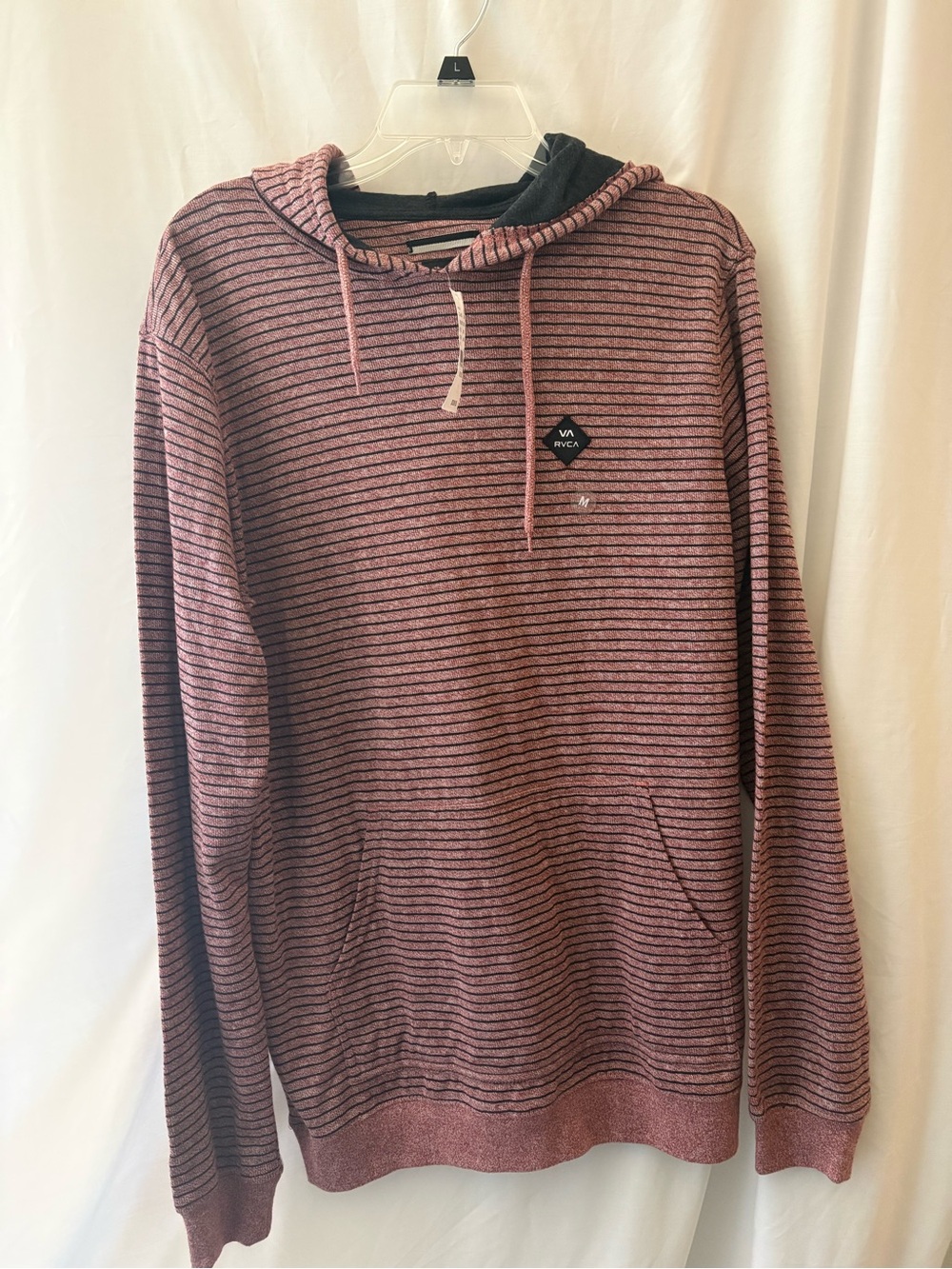 RVCA Men's Striped Crewneck Hoodie - Dusty Rose & Black